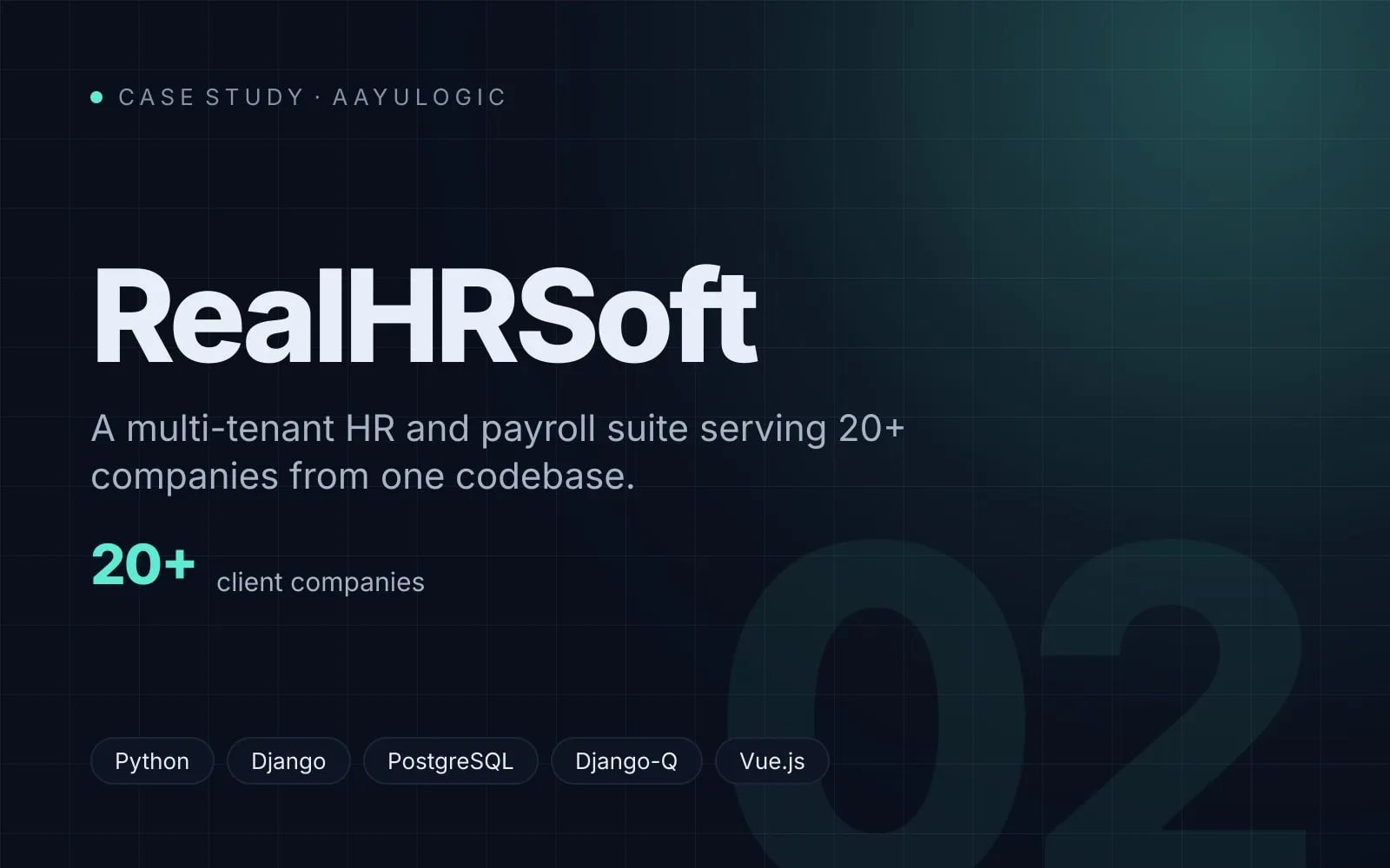 RealHRSoft, a multi-tenant HR suite covering recruitment, attendance, leave, performance appraisal and payroll